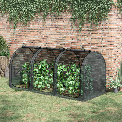 Cage de culture 9 pi x 4 pi en acier noir, trois fermetures à glissière, sac de rangement et 6 piquets de sol pour jardin, pelouse de jardin, tente à l'épreuve du vent avec portes en filet, installation rapide