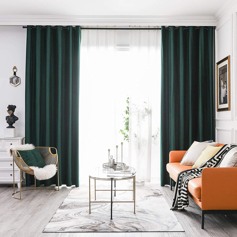 Room Darkening Curtain Pair, Dark Green, 52" W x 108" L