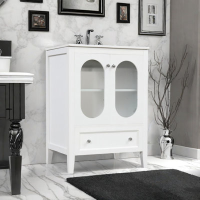 Meuble-lavabo de salle de bain, meuble-lavabo 24 po avec lavabo avec tiroir et portes, tablette réglable