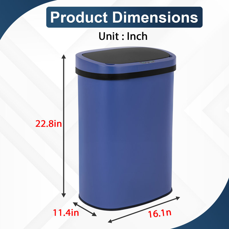 Poubelle 13 gallons Poubelle automatique sans contact Capteur de mouvement infrarouge Poubelle 50 litres Base en acier inoxydable Anti-traces de doigts Muette poubelle pour cuisine Bureau Chambre Bureau