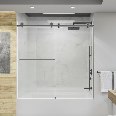 Eclipse 60 in. W x 60.5 in. H Sliding Bypass Frameless Tub Door in Matte Black with 3/8 in. (10mm) Thick Clear Glass