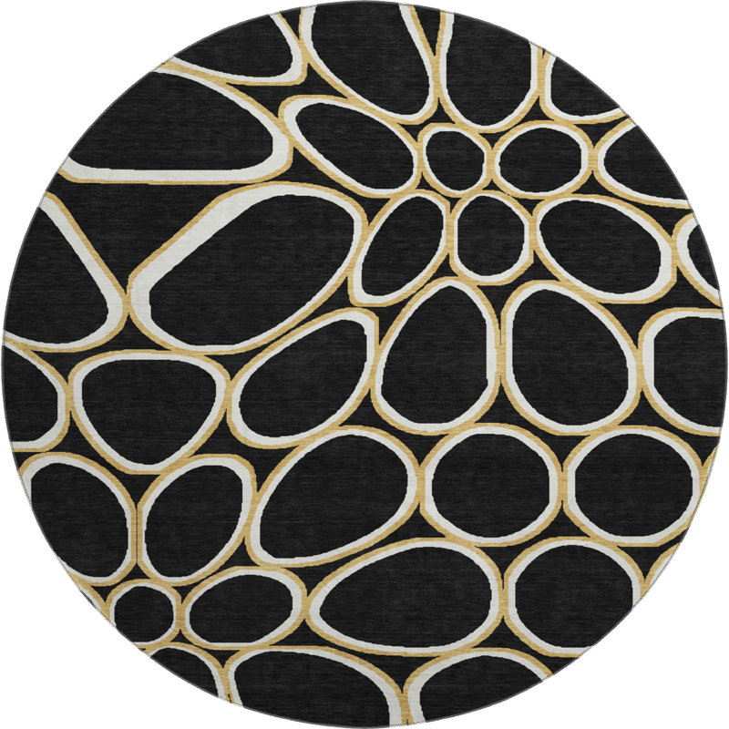 Premium Machine Washable Corry AMF1041 Circles Rug, Round 8'