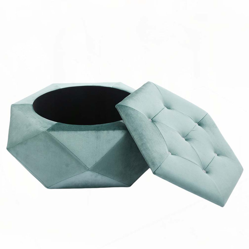 Velvet Fabric Tufted Storage Ottoman, Green