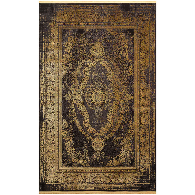 Tapis rectangulaire brun / noir en acrylique / viscose tissé à la machine 6 pi 7 po x 9 pi 6 po Katy