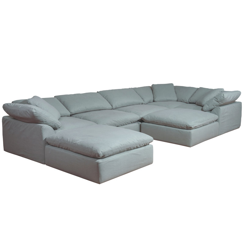 Caitlynne Cloud-Inspired 176" 7 Piece Oversized Deep Lounge Slipcovered Modular Corner Sectional with Chaise and 1 Ottoman | Performance Fabric Washable Water-Resistant Stain-Proof | Deep-Seating Down-Filled Couch | Plush Cushions, Modern Design