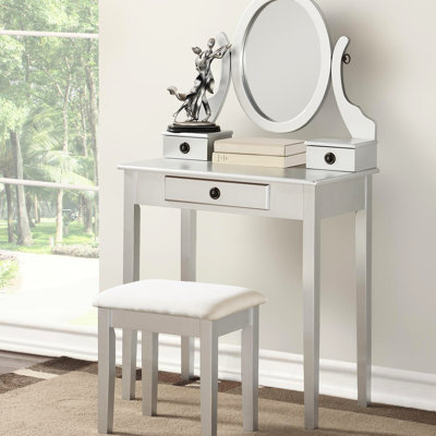 Élégante coiffeuse et tabouret en bois argenté - rangement à 3 tiroirs, miroir réglable pour table de maquillage, beauté