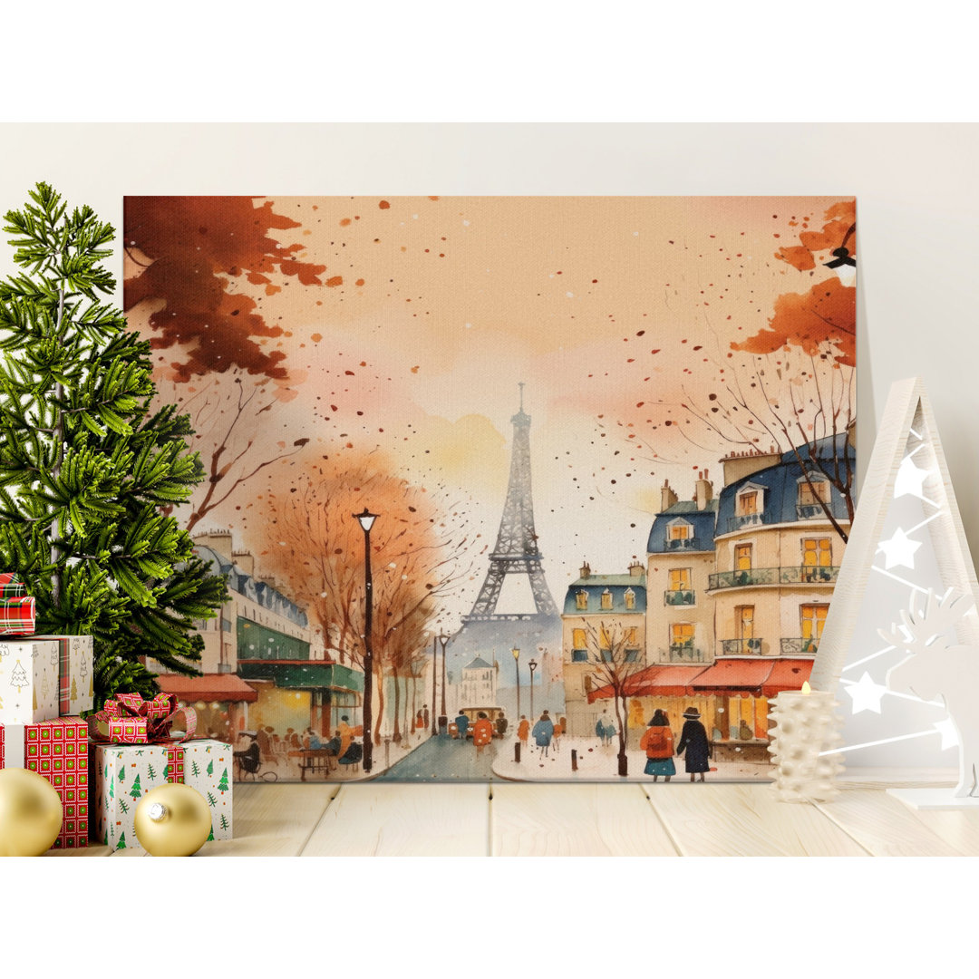 Paris Eiffel Tower Canvas Wall Art, Autumn in Paris, Gallery Wrapped Canvas Print, Ready to Hang, Archival Inks, Modern Decor