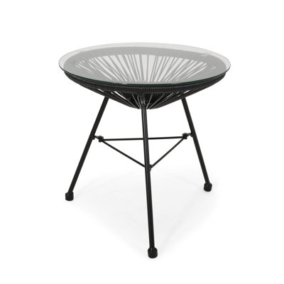 Sleek Outdoor Side Table With Construction And Tempered Glass - Base Top
