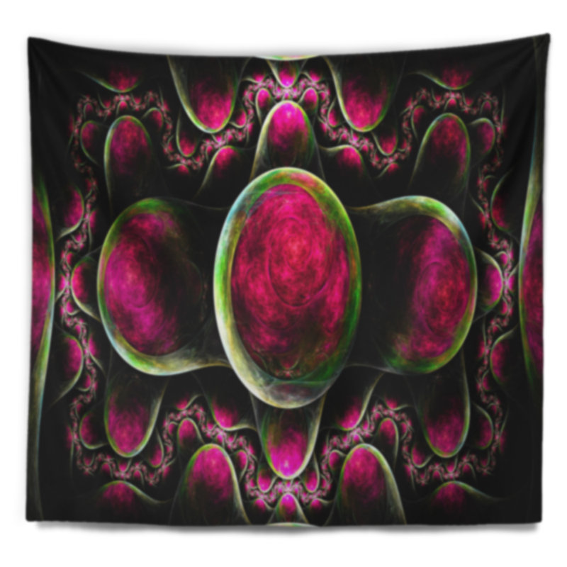 Tapisserie abstraite à motif fractal exotique rose, H 32 po x l 39 po