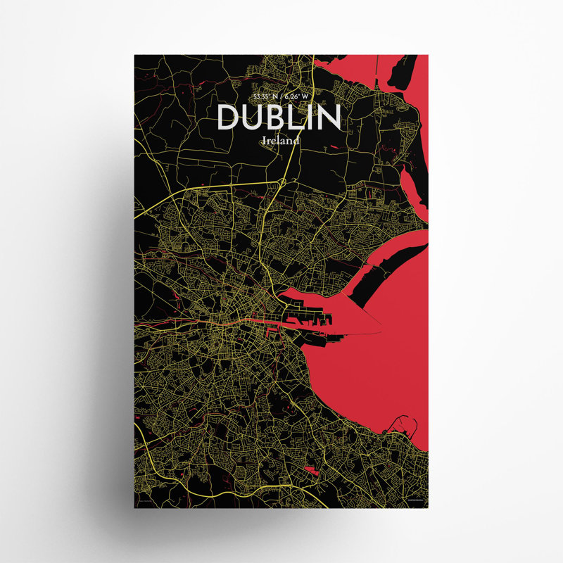 Dublin City Map In Contrast - No Frame Print, 17cm H x 11cm W x 0.05cm D