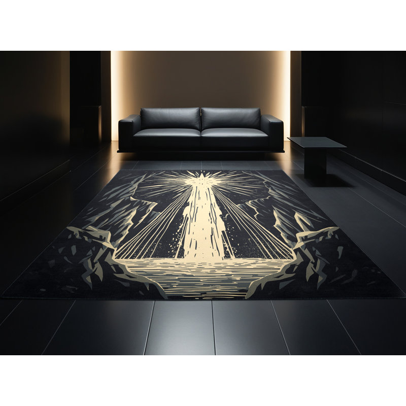 Tapis doux et moelleux éclectique à motif éclats d'étoiles en noir - reliure noire, 8x10