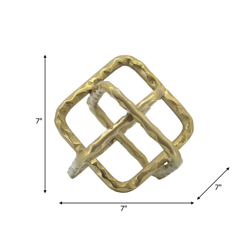 Decorative Object Metal Metal Interlocking Geometric Cube Design with Textured Hammered Surface for Contemporary Accent Display.