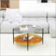 Table basse Mid-Century moderne avec plateau en verre et tablette de rangement en bois, structure en métal noir, conception ronde, peu encombrante, 32,28 pouces-131255174