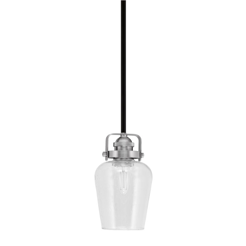 Mini-luminaire suspendu avec tige en verre transparent 5 po Easton, Noir mat/nickel brossé