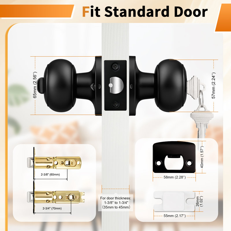 Privacy Door Knobs with Round Rosette, Black, Keyed (Entry)