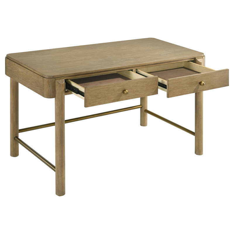 Bureau de coiffeuse Fij, rectangulaire 48 po, 2 tiroirs, boutons en métal, Brun / or