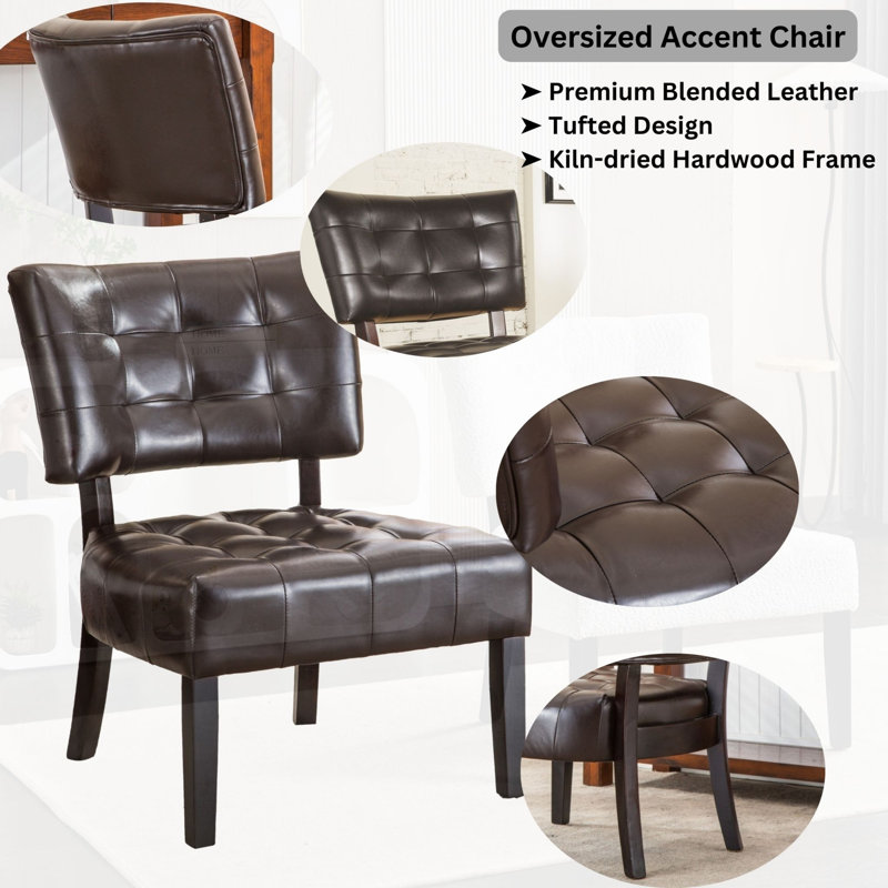 Tufted Accent Chair With Oversized Seating, Comfy Chair, Upholstered Chair, Brown Faux Leather