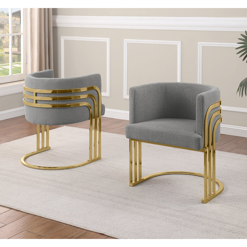 Chaises d'appoint à pieds de traîneau avec tissu en fourrure de nounours et structure chromée, Gris, Gold
