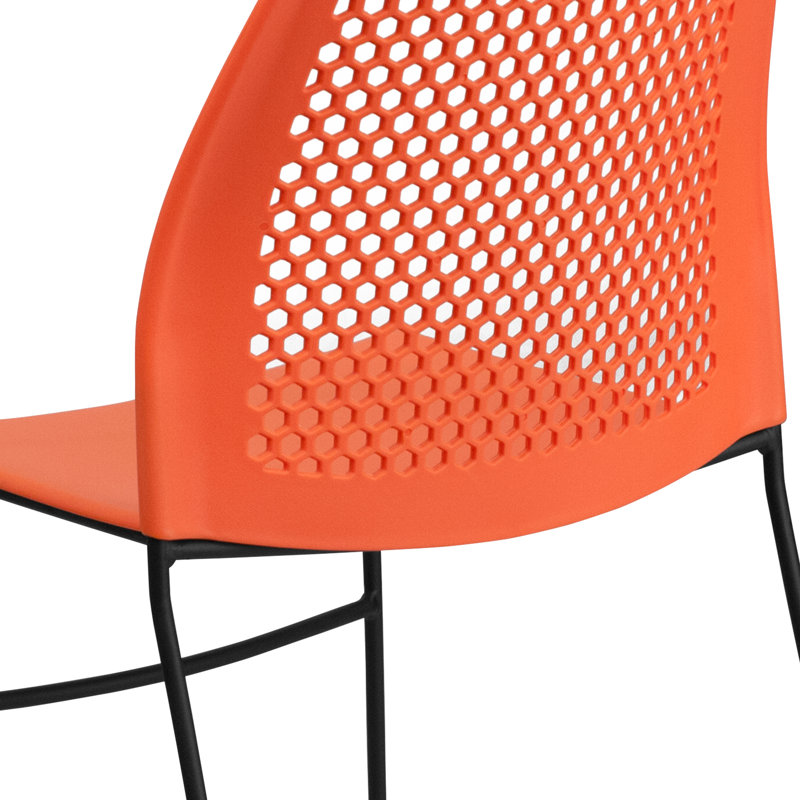 Oliverson Plastic Stacking Lobby Chairs with Honeycomb Backs, Orange, Black, 5