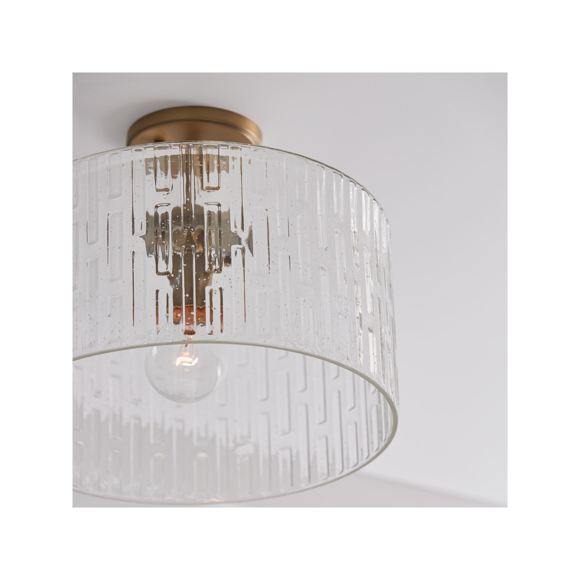 Morrone Single Light Glass Semi Flush Mount, Aged Brass