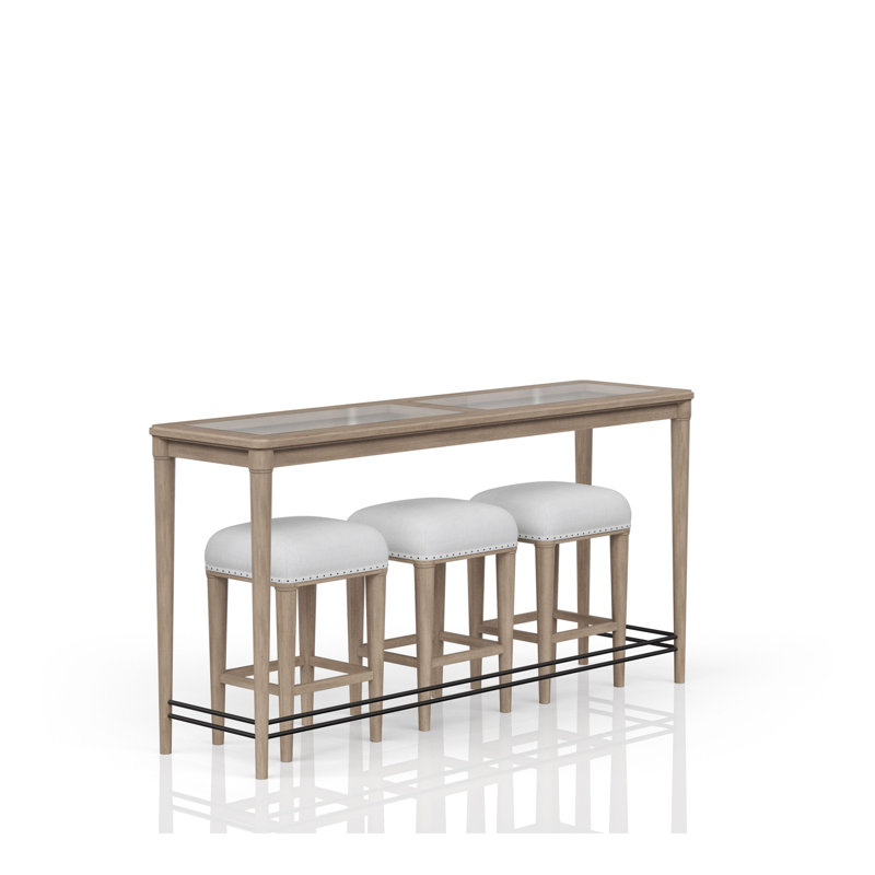 Console en verre givré avec 3 tabourets