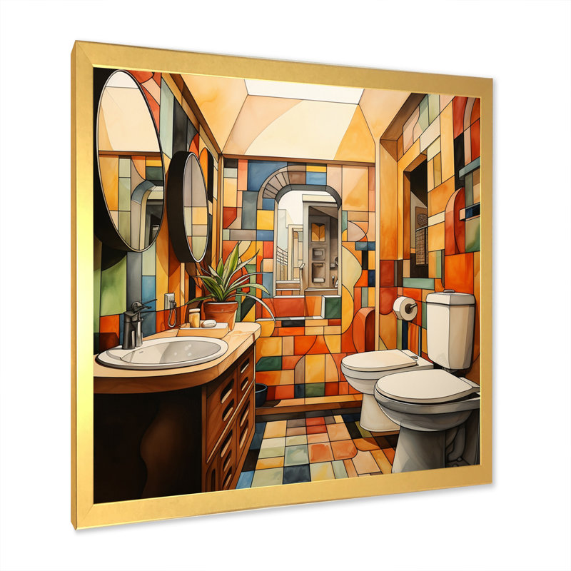 " Toilet Playful Patterns III ", Gold Single Picture Framed, 30" H x 30" W x 1" D