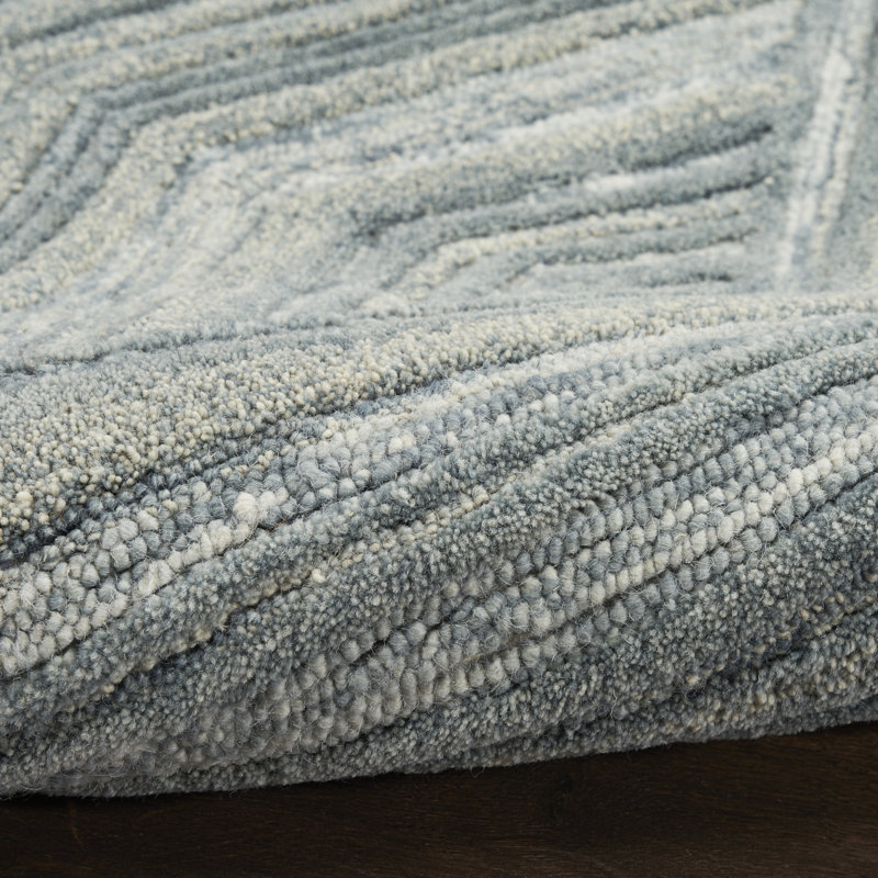 Tapis intérieur en laine bleu moderne Ebern Designs Atyana, Tapis de couloir 2 pi 3 po x 7 pi 6 po