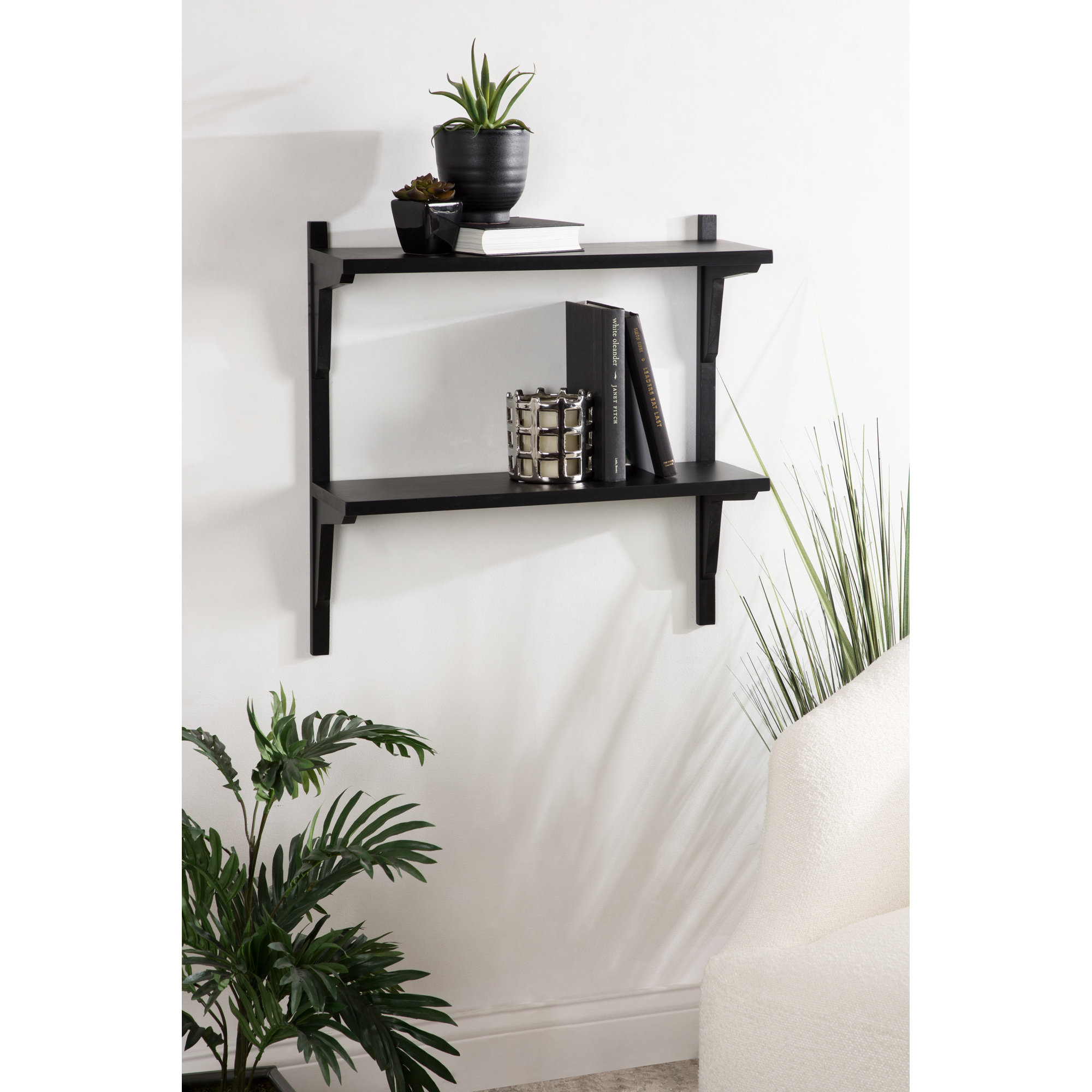 Baez Poplar Solid Wood Wall Shelf, Black