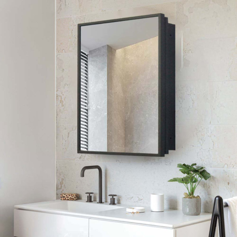 Armoire à pharmacie Miroir à fixation murale ou encastré pour salle de bain ou salon, H 24,17 po x l 16,17 po x P 5,07 po