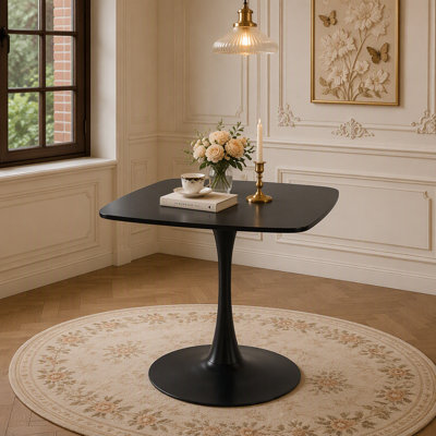 Table tulipe 24 pouces carrée noire pour 2 à 4 personnes, petite table de salle à manger moderne Mid-Century avec base en métal robuste, pour la cuisine, les petits espaces, les appartements, les bistro, les cafés, les bureaux et les salons