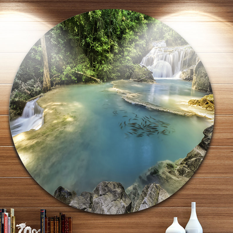 « blue erawan cascade », reproduction de photo sur métal, H 23 po x l 23 po x P 1 po