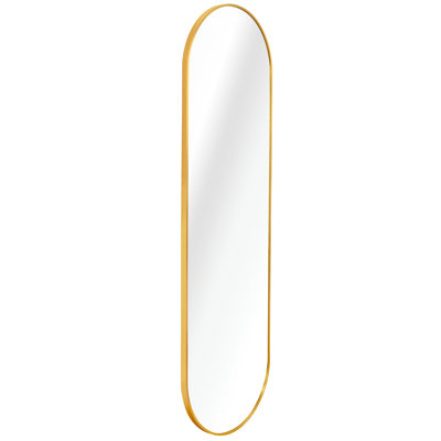 63 X 20In Gold Pill Shaped Full Lenghth Mirror, Superb Hd Glass Quality, Rust Aluminum Frame, Shatterproof Film Attached Firmly Excellent Glass, Feature, Simple Installation Process