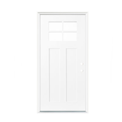 36"X80" Fiberglass Front Door With White 4-9/16" Pvc Frame,Left-Hand Inswing Exterior Door With Brickmould,Contemporary Minimalist Smooth Skin With Clear Glass For Home Entrance, White