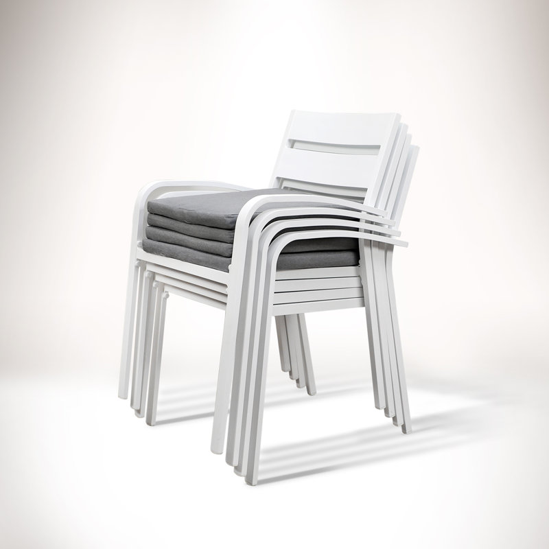 Fauteuil de patio empilable avec coussin Fiskeville, Structure blanche / coussin gris
