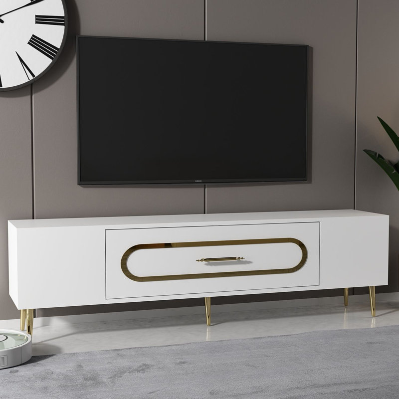 Olivia Unfinished TV Stand, 150cm, White/Gold