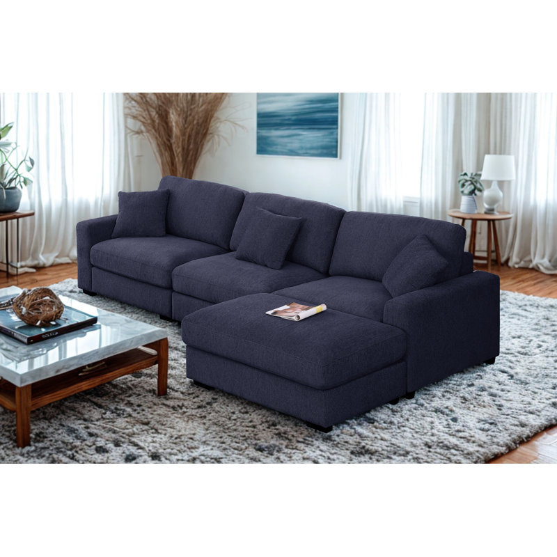 Canapé modulaire en chenille 5 pièces Khailey, Chenille bleu
