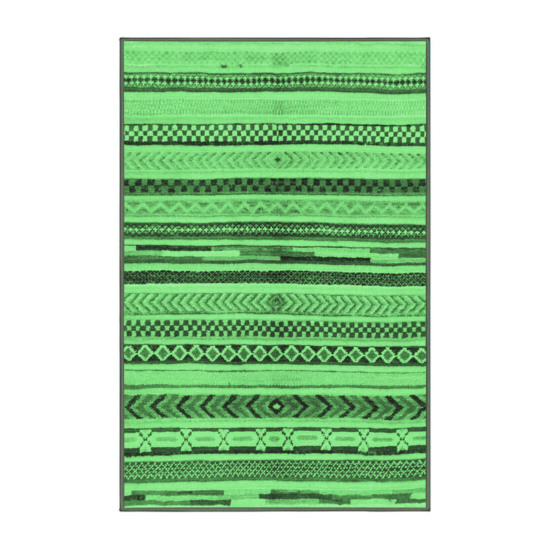 Tapis lavables à la machine à motif abstrait vert émeraude 2301, Rectangle 2 pi x 3 pi