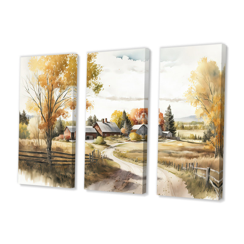 Magnifique grange au printemps - ensemble d'art mural sur toile, H 32 po x l 48 po x P 1 po, Toile tendue