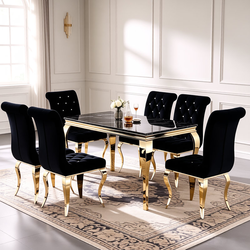 Chaises d'appoint rembourrées en velours capitonné Kinna, Noir, Or