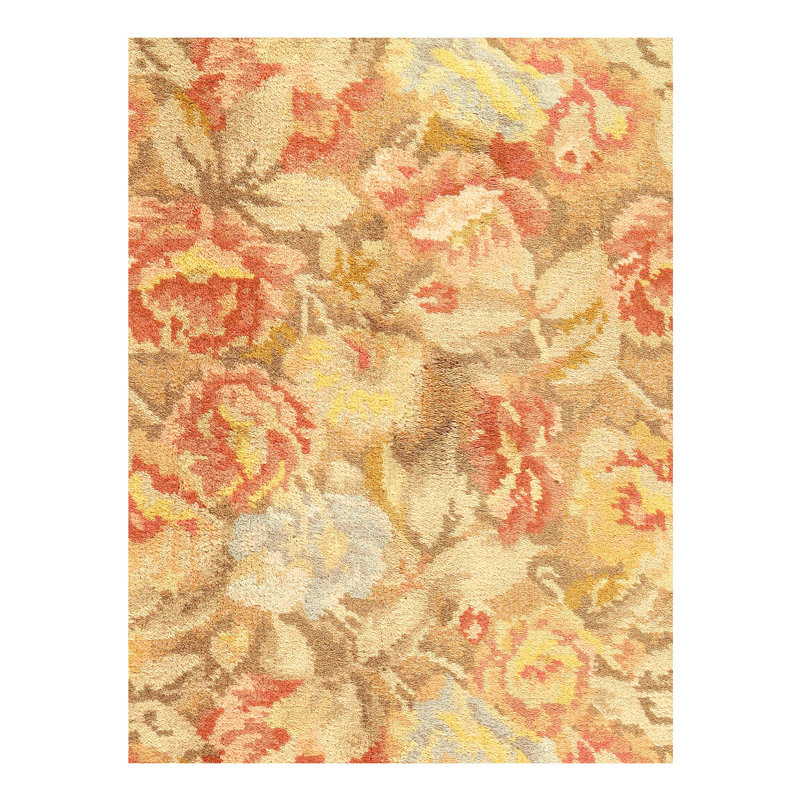 Savonnerie Wool Oriental Area Rug in Beige/Brown