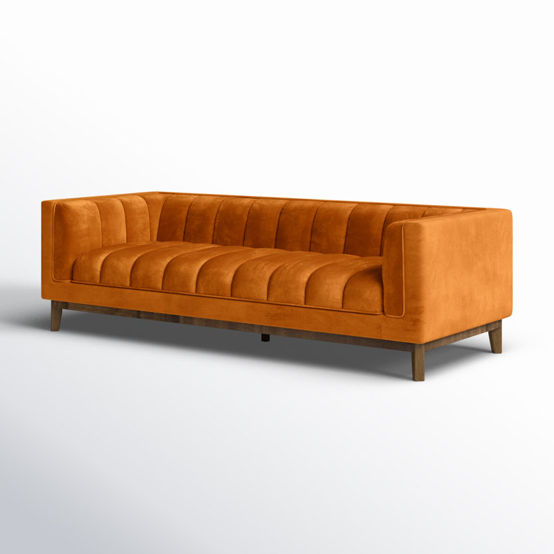 Canapé à accoudoirs droits 90,5 po., Velours orange