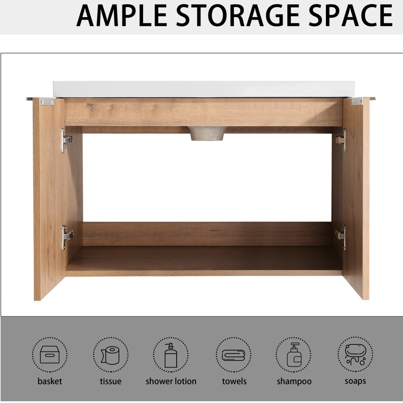 Meuble-lavabo flottant avec évier - 30 po, évite les nettoyants acides, portes à fermeture en douceur, espace de rangement moderne et spacieux en matériau de contreplaqué 30X18-00630,