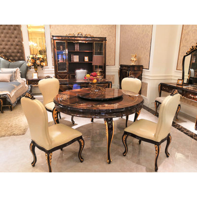 Athena Round Walnut Wood Dining Table