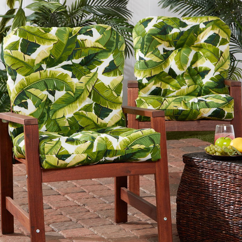 Lester Outdoor Chair Cushion, Palm Leaves White, 2, 21" H x 21" W x 21" D