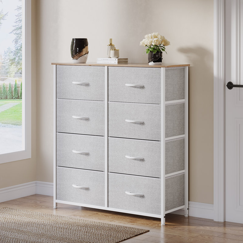Commode double 8 tiroirs Hou, Blanc / Brun