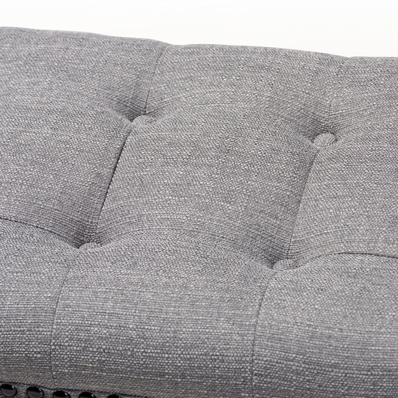 Jack Bench in Gray Linen Fabric Upholstery & Espresso Finished Wood, 21.3'' H X 51.6'' W X 16.9'' D, Gray/Natural Oak