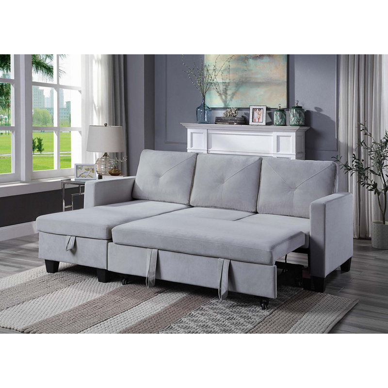Reversible Sleeper Sofa & Chaise, Light Gray Velvet