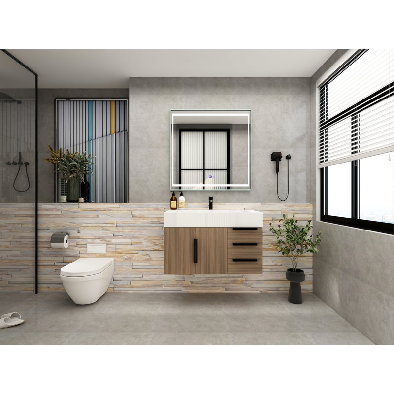 Jessica 35.5'' Single Bathroom Vanity with Acrylic Top, Wood