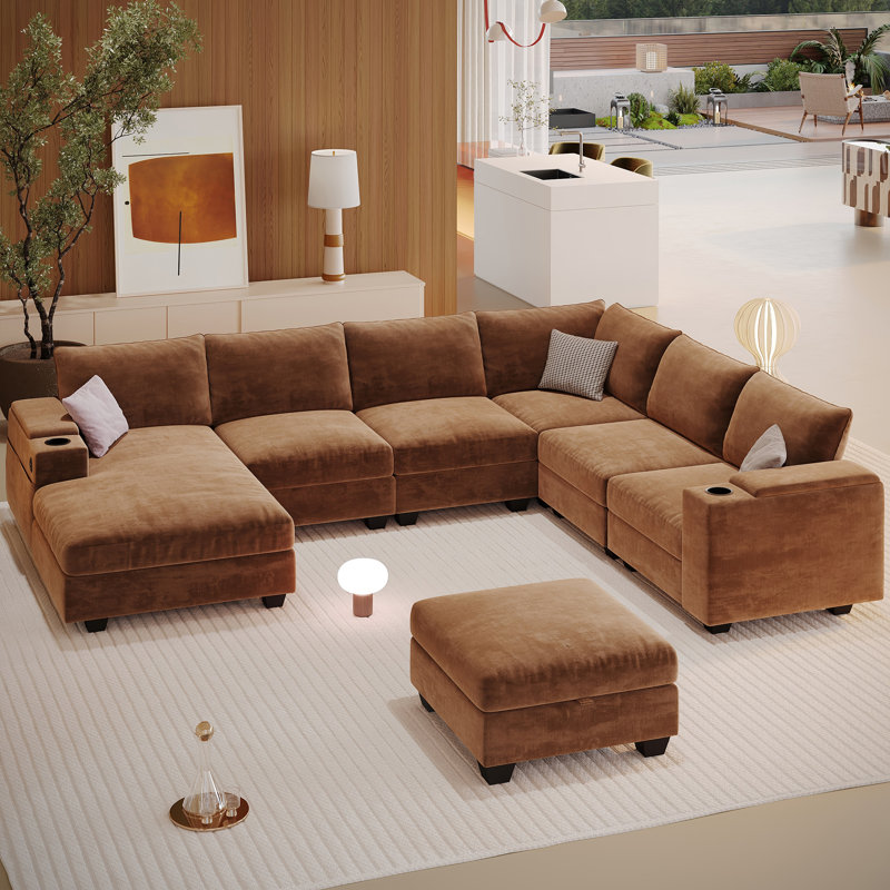 Canapé modulaire surdimensionné de 121 po avec repose-pieds avec rangement et repose-pieds en U avec méridienne pour salon