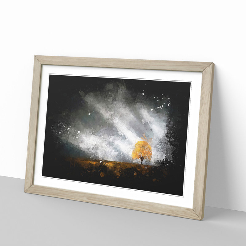 Lone Tree at Dusk - Picture Frame Graphic Art Print, Oak Framed, 33cm H x 45cm W x 2cm D